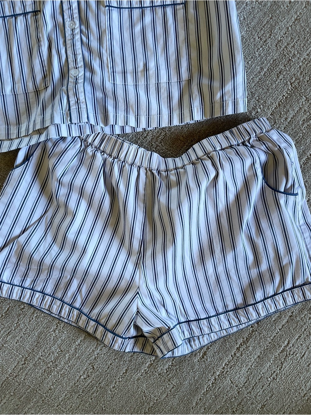 Classic Stripe Cotton-Blend Pajama Set in White and Blue - Picture 2 of 9